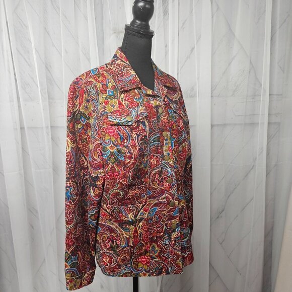 Vintage Coldwater Jacket Red Paisley Tapestry Retro Boho Casual L - Picture 6 of 14